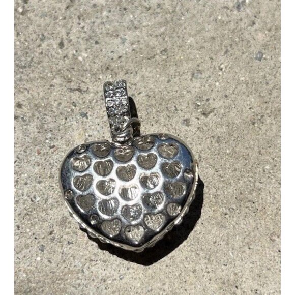 Vintage Silver tone Clear Crystals Rhinestones Solid Puffy Heart Charm Pendant - Picture 7 of 14
